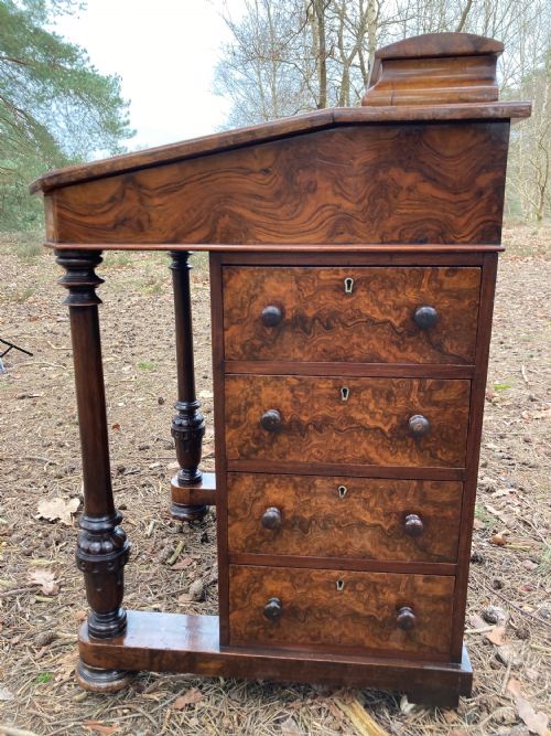 VICTORIAN BURR WALNUT MARQUETRY INLAID DAVENPORT CIRCA 1870 - ADDITIONAL PHOTO 10