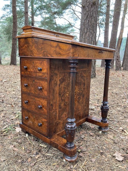 VICTORIAN BURR WALNUT MARQUETRY INLAID DAVENPORT CIRCA 1870 - ADDITIONAL PHOTO 12
