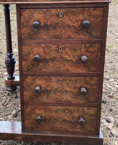 VICTORIAN BURR WALNUT MARQUETRY INLAID DAVENPORT CIRCA 1870 - ADDITIONAL PHOTO 11