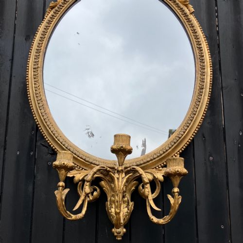 CARVED GILTWOOD OVAL GIRANDOLE WALL MIRROR CIRCA 1880 - ADDITIONAL PHOTO 5