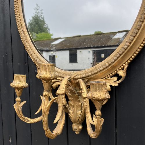 CARVED GILTWOOD OVAL GIRANDOLE WALL MIRROR CIRCA 1880 - ADDITIONAL PHOTO 6