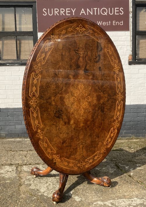 VICTORIAN BURR WALNUT AND MARQUETRY INLAID OVAL BREAKFAST CENTRE TABLE CIRCA 1860 - ADDITIONAL PHOTO 2