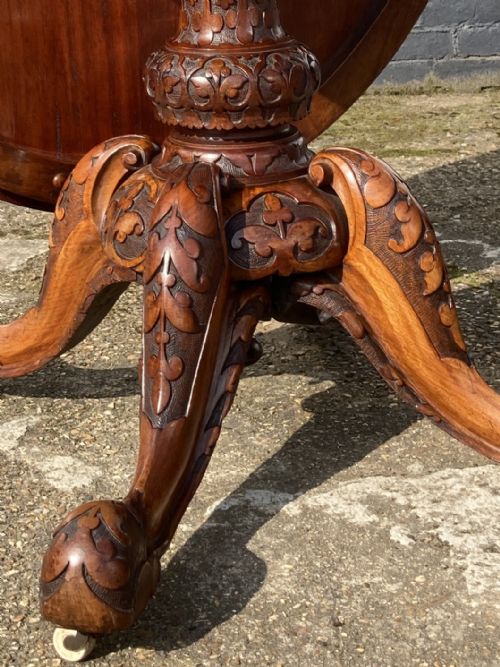 VICTORIAN BURR WALNUT AND MARQUETRY INLAID OVAL BREAKFAST CENTRE TABLE CIRCA 1860 - ADDITIONAL PHOTO 4
