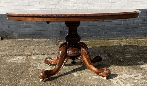 VICTORIAN BURR WALNUT AND MARQUETRY INLAID OVAL BREAKFAST CENTRE TABLE CIRCA 1860 - ADDITIONAL PHOTO 8