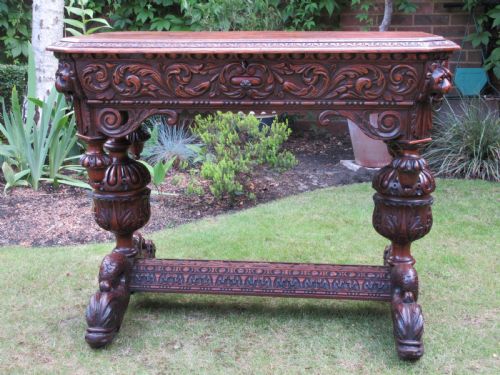VICTORIAN CARVED TIGER OAK DOLPHIN CENTRE TABLE CIRCA 1850 - ADDITIONAL PHOTO 2