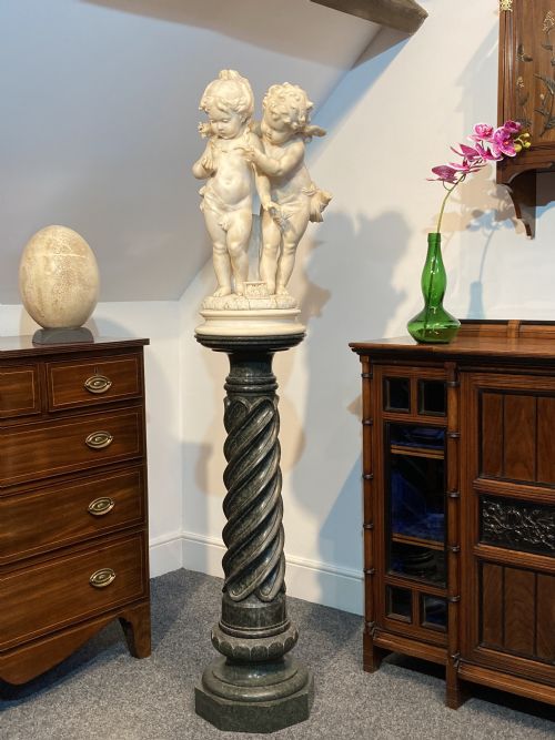 PAIR OF NEOCLASSICAL GREEN SERPENTINE MARBLE COLUMNS FRENCH 19TH CENTURY - ADDITIONAL PHOTO 2