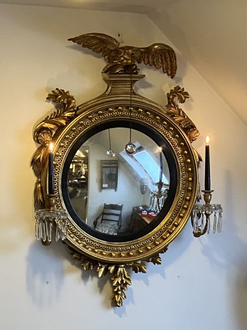 large regency giltwood convex mirror circa 1815 - CATEGORY: ANTIQUE MIRRORS - DATED REGENCY