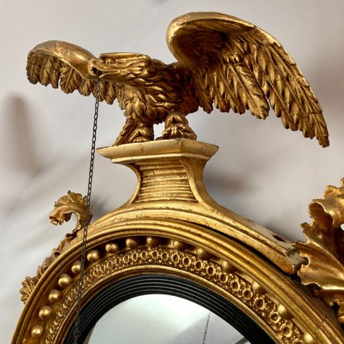 LARGE REGENCY GILTWOOD CONVEX MIRROR CIRCA 1815 - ADDITIONAL PHOTO 2