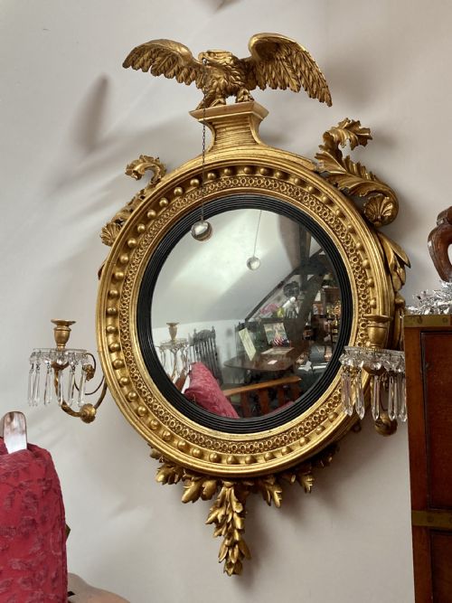 LARGE REGENCY GILTWOOD CONVEX MIRROR CIRCA 1815 - ADDITIONAL PHOTO 7