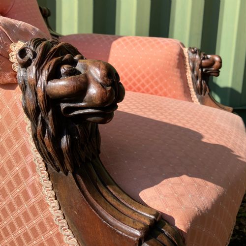 VICTORIAN MAHOGANY LIONS HEAD UPHOLSTERED ARMCHAIR CIRCA 1860 - ADDITIONAL PHOTO 8