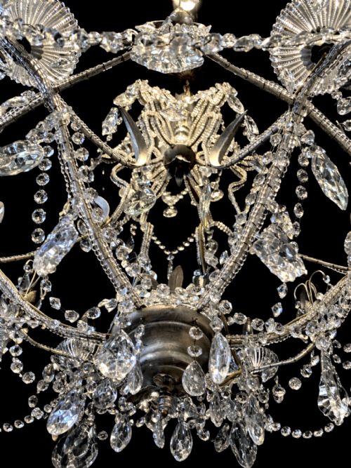 VINTAGE CRYSTAL CHANDELIER WITH BEADED ARMS AND CUTGLASS DROPS CIRCA 1920 - ADDITIONAL PHOTO 3