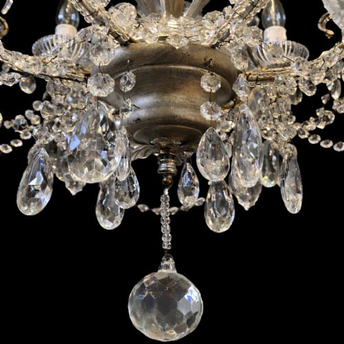 VINTAGE CRYSTAL CHANDELIER WITH BEADED ARMS AND CUTGLASS DROPS CIRCA 1920 - ADDITIONAL PHOTO 5