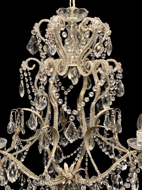 VINTAGE CRYSTAL CHANDELIER WITH BEADED ARMS AND CUTGLASS DROPS CIRCA 1920 - ADDITIONAL PHOTO 7