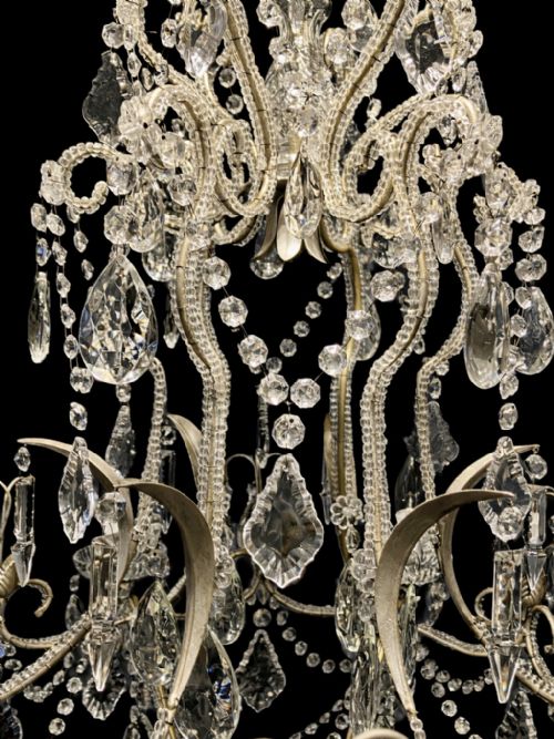 VINTAGE CRYSTAL CHANDELIER WITH BEADED ARMS AND CUTGLASS DROPS CIRCA 1920 - ADDITIONAL PHOTO 8