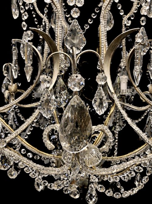 VINTAGE CRYSTAL CHANDELIER WITH BEADED ARMS AND CUTGLASS DROPS CIRCA 1920 - ADDITIONAL PHOTO 9