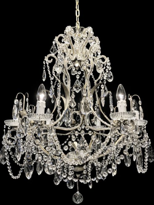 VINTAGE CRYSTAL CHANDELIER WITH BEADED ARMS AND CUTGLASS DROPS CIRCA 1920 - ADDITIONAL PHOTO 10