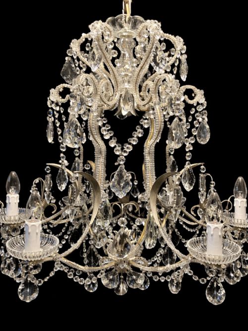 VINTAGE CRYSTAL CHANDELIER WITH BEADED ARMS AND CUTGLASS DROPS CIRCA 1920 - ADDITIONAL PHOTO 11