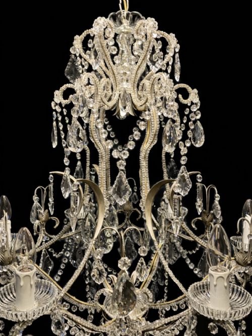 VINTAGE CRYSTAL CHANDELIER WITH BEADED ARMS AND CUTGLASS DROPS CIRCA 1920 - ADDITIONAL PHOTO 12