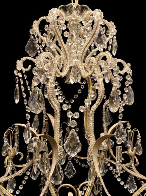 VINTAGE CRYSTAL CHANDELIER WITH BEADED ARMS AND CUTGLASS DROPS CIRCA 1920 - ADDITIONAL PHOTO 13