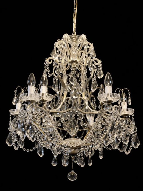 VINTAGE CRYSTAL CHANDELIER WITH BEADED ARMS AND CUTGLASS DROPS CIRCA 1920 - ADDITIONAL PHOTO 14