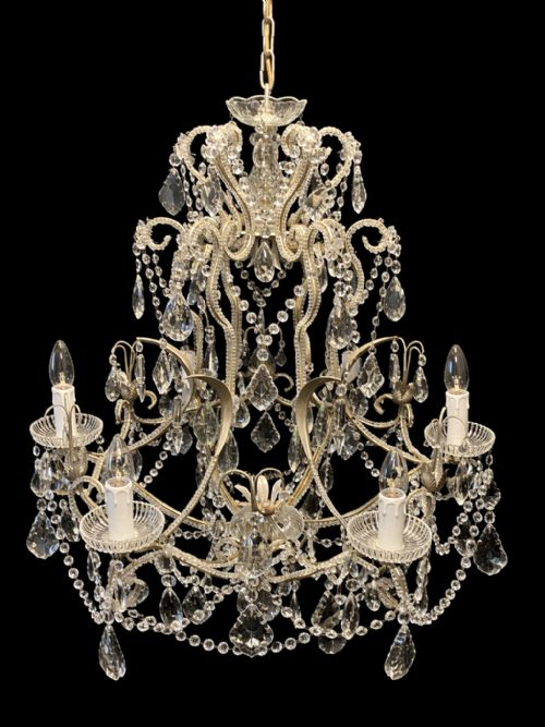 VINTAGE CRYSTAL CHANDELIER WITH BEADED ARMS AND CUTGLASS DROPS CIRCA 1920 - ADDITIONAL PHOTO 15