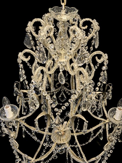 VINTAGE CRYSTAL CHANDELIER WITH BEADED ARMS AND CUTGLASS DROPS CIRCA 1920 - ADDITIONAL PHOTO 17