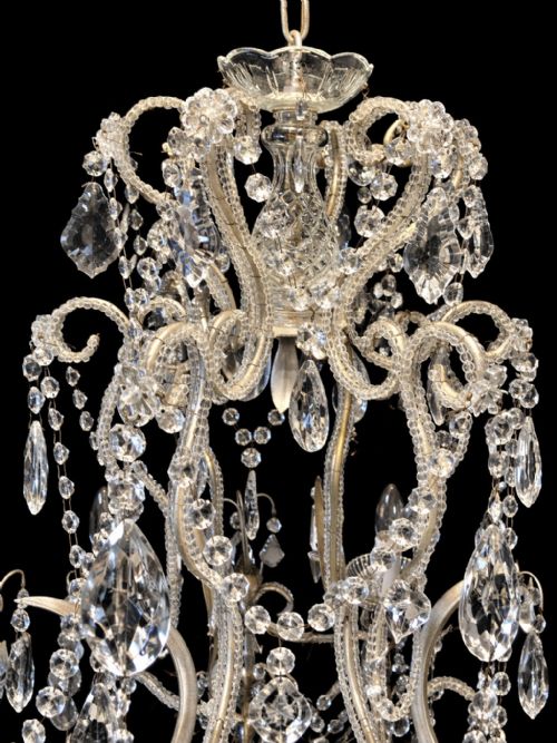 VINTAGE CRYSTAL CHANDELIER WITH BEADED ARMS AND CUTGLASS DROPS CIRCA 1920 - ADDITIONAL PHOTO 18
