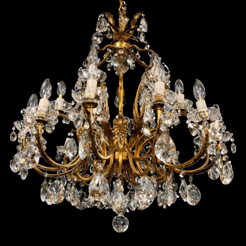 FINE ANTIQUE GILT BRONZE CRYSTAL 18LIGHT CHANDELIER CIRCA 1920 - ADDITIONAL PHOTO 12