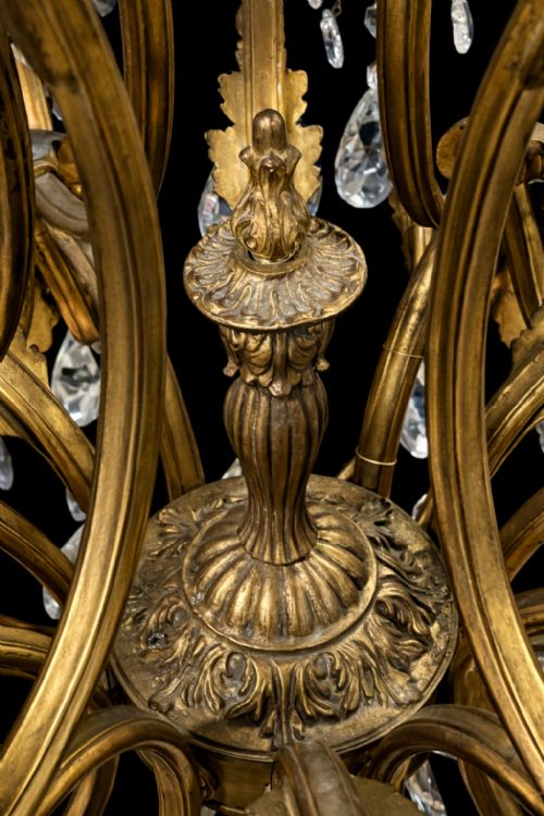FINE ANTIQUE GILT BRONZE CRYSTAL 18LIGHT CHANDELIER CIRCA 1920 - ADDITIONAL PHOTO 14
