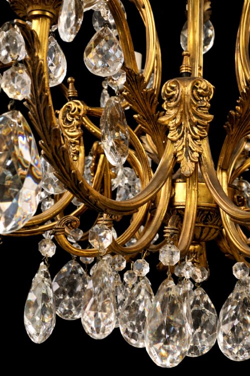 FINE ANTIQUE GILT BRONZE CRYSTAL 18LIGHT CHANDELIER CIRCA 1920 - ADDITIONAL PHOTO 15
