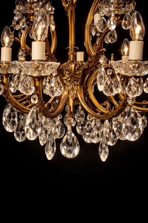 FINE ANTIQUE GILT BRONZE CRYSTAL 18LIGHT CHANDELIER CIRCA 1920 - ADDITIONAL PHOTO 21