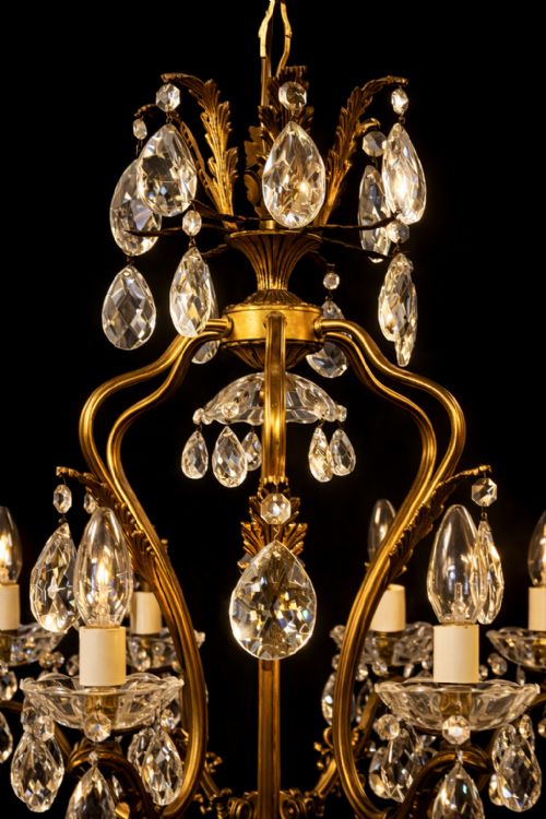 FINE ANTIQUE GILT BRONZE CRYSTAL 18LIGHT CHANDELIER CIRCA 1920 - ADDITIONAL PHOTO 22