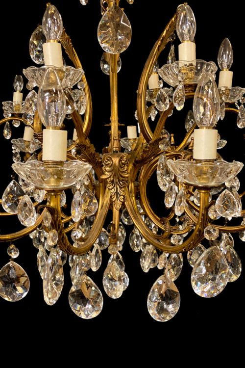 FINE ANTIQUE GILT BRONZE CRYSTAL 18LIGHT CHANDELIER CIRCA 1920 - ADDITIONAL PHOTO 23