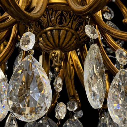 FINE ANTIQUE GILT BRONZE CRYSTAL 18LIGHT CHANDELIER CIRCA 1920 - ADDITIONAL PHOTO 24