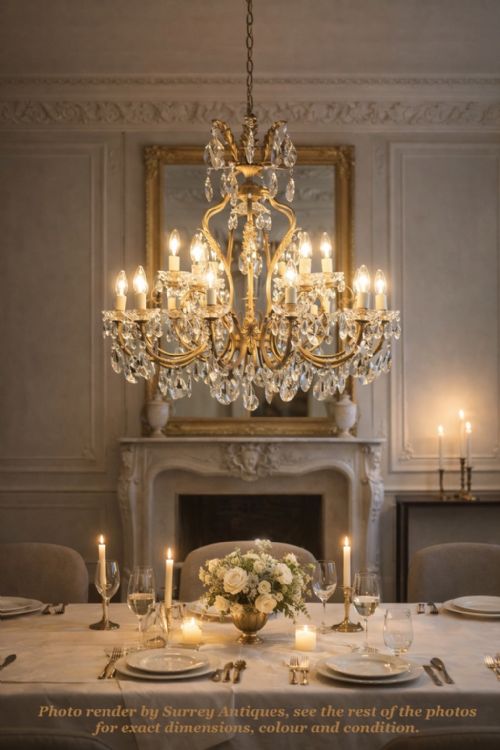 FINE ANTIQUE GILT BRONZE CRYSTAL 18LIGHT CHANDELIER CIRCA 1920 - ADDITIONAL PHOTO 10