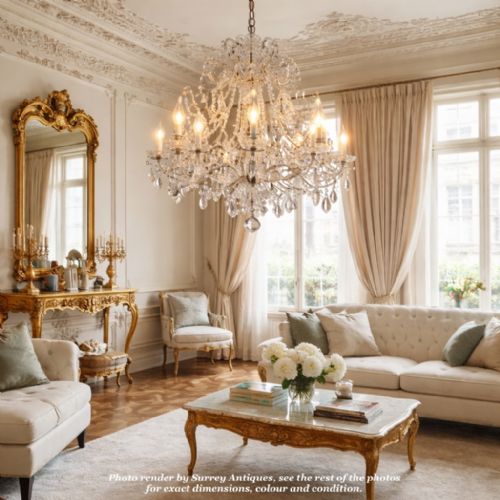 VINTAGE CRYSTAL CHANDELIER WITH BEADED ARMS AND CUTGLASS DROPS CIRCA 1920 - ADDITIONAL PHOTO 1