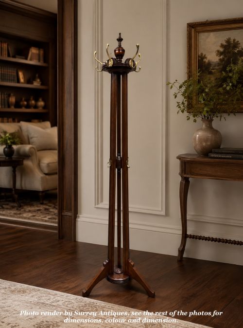 ANTIQUE WALNUT HALL STAND COAT HAT STAND WITH BRASS HOOKS CIRCA 1900 - ADDITIONAL PHOTO 1