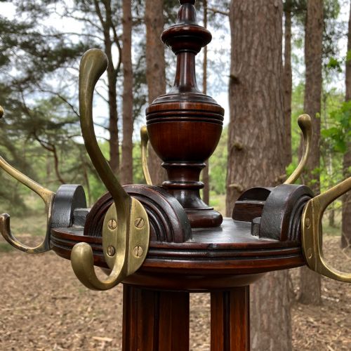 ANTIQUE WALNUT HALL STAND COAT HAT STAND WITH BRASS HOOKS CIRCA 1900 - ADDITIONAL PHOTO 5