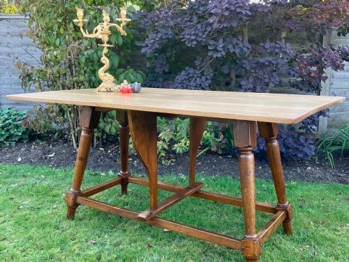 Arts & Crafts Oak Drop Leaf Refectory Dining Table, Circa 1920