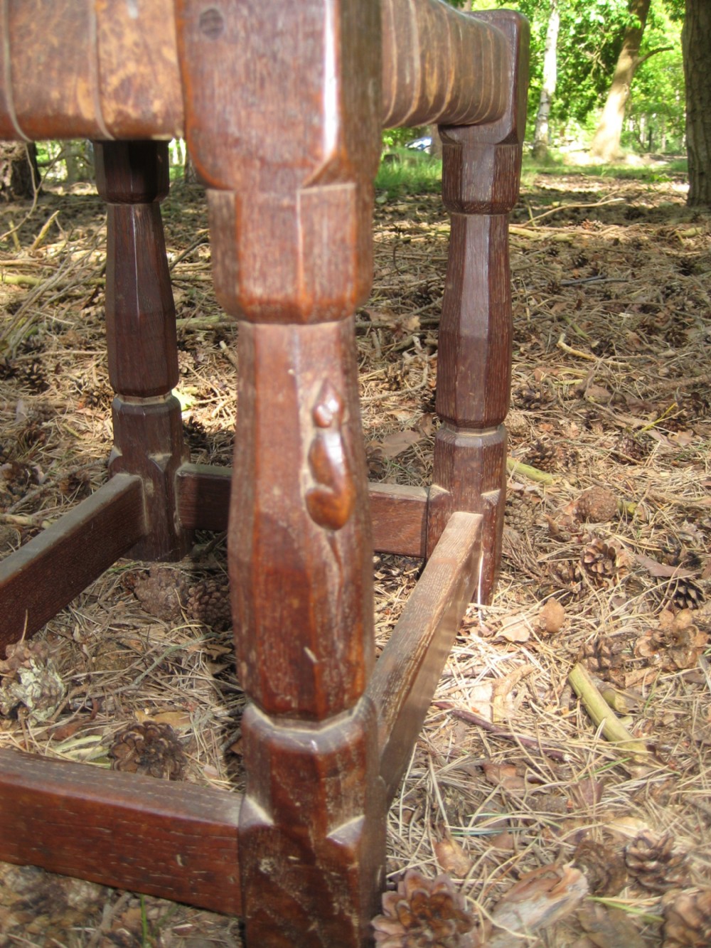 Very Early Mouseman Stool with Original Lattice Seat, Circa 1930 View II