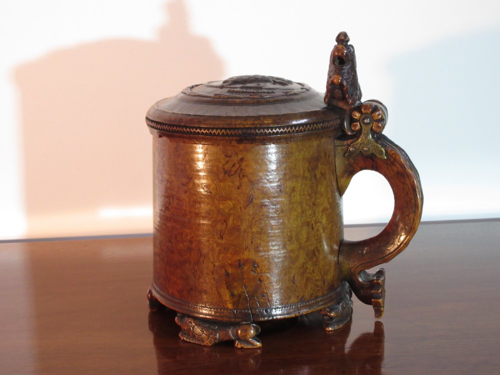 Fine and Rare Carved Ceremonial Lion Peg Tankard, Circa 1730 Norwegian