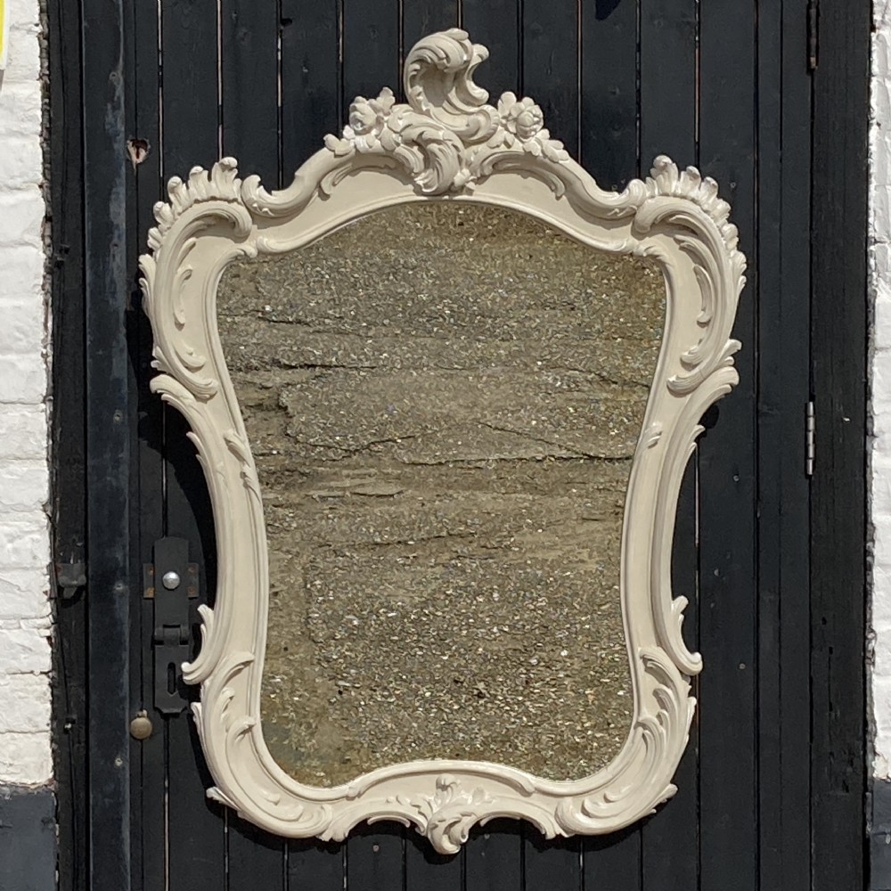 Large 19th Century Antique French Painted Cartouche Shaped Mirror, Circa 1860