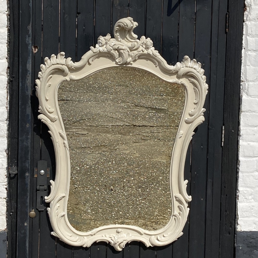Large 19th Century Antique French Painted Cartouche Shaped Mirror, Circa 1860 View IX