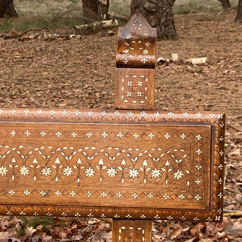 Beautiful Syrian Moorish Bone Inlaid Bench, Circa 1880 View II