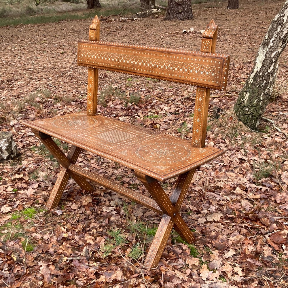 Beautiful Syrian Moorish Bone Inlaid Bench, Circa 1880 View VIII