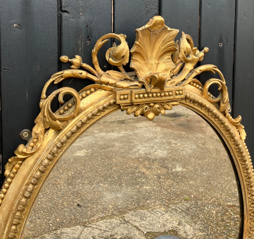 Carved Gilt-Wood Oval Girandole Wall Mirror, Circa 1880 View III
