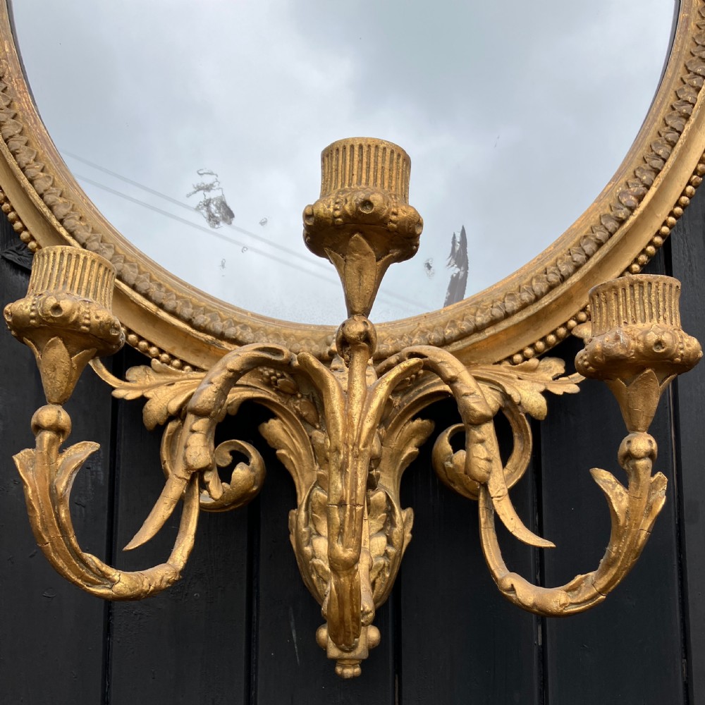 Carved Gilt-Wood Oval Girandole Wall Mirror, Circa 1880 View V