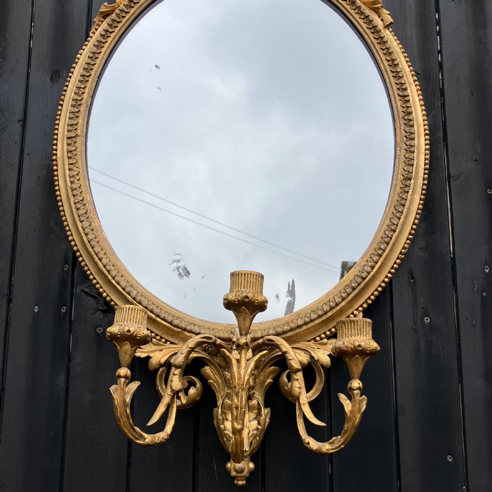 Carved Gilt-Wood Oval Girandole Wall Mirror, Circa 1880 View VI