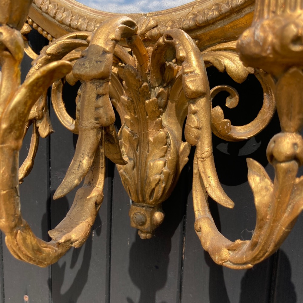 Carved Gilt-Wood Oval Girandole Wall Mirror, Circa 1880 View XI