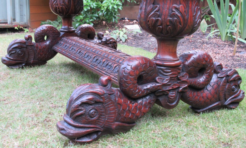 Victorian Carved Tiger Oak Dolphin Centre Table, Circa 1850 View V